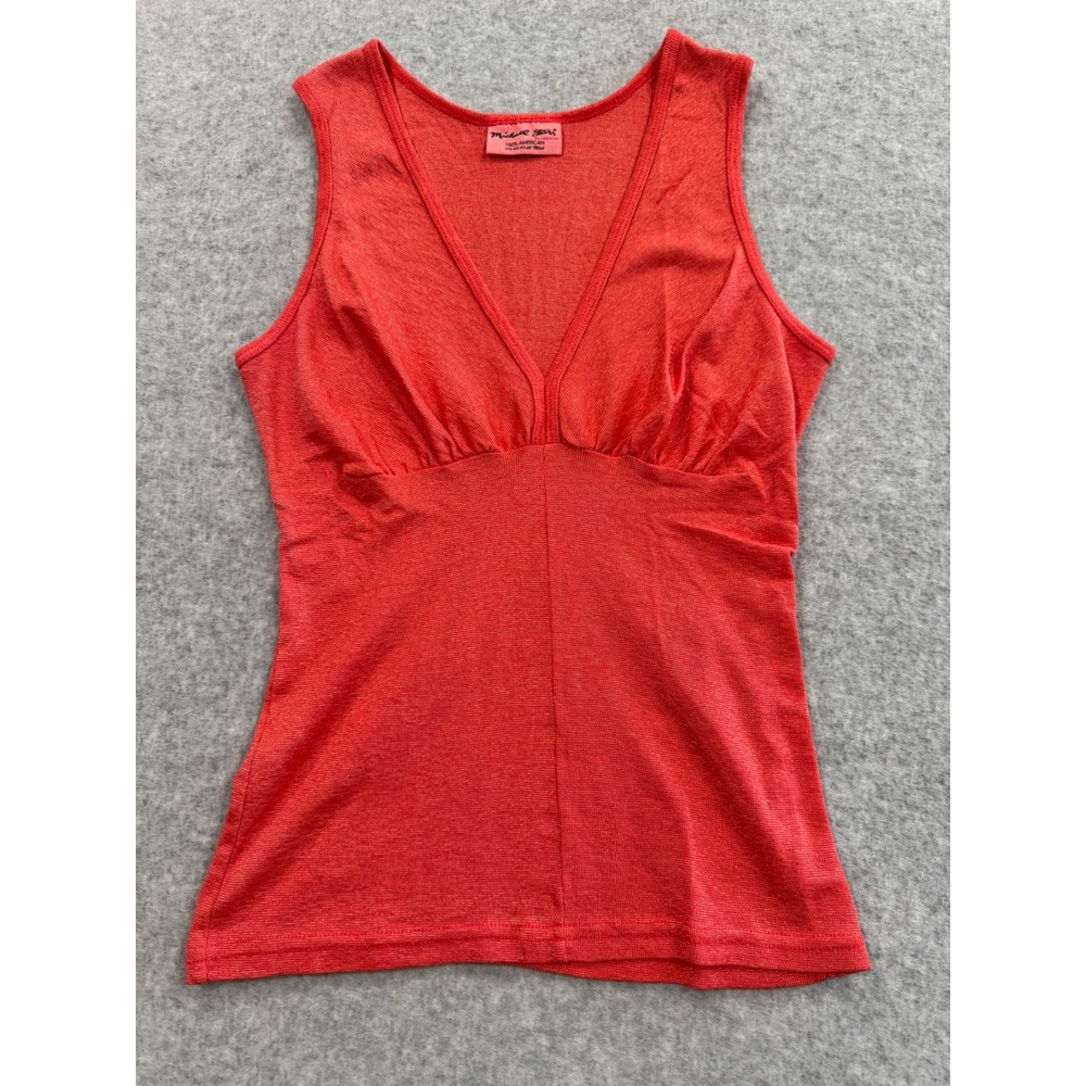 Y2K Michael Stars Womens V-Neck Empire Waist Tank Top Coral Red Made in USA OS